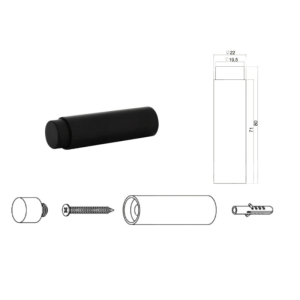 D4E RVS DEURSTOP BUISMODEL 80MM RUBBER DOP ZWART