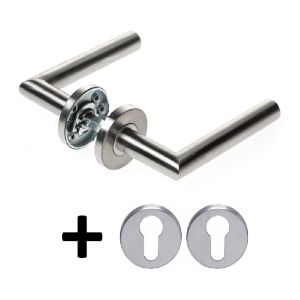 D4E DEURKRUK OP ROZET (INC PC) RVS304 L-90GR DESIGN